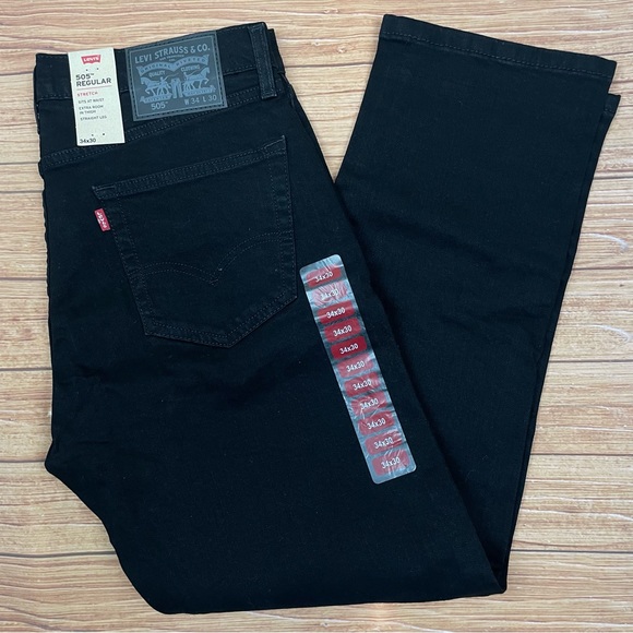 Levis 505 Jeans Mens Regular Fit Straight Leg Black Size 34x30 - Picture 3 of 9